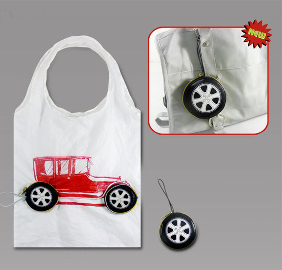 Tyre shaped foldable shopping bag